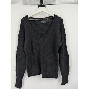 Abercrombie & Fitch Black Open Weave V Neck Sweater Medium Comfort Office Career